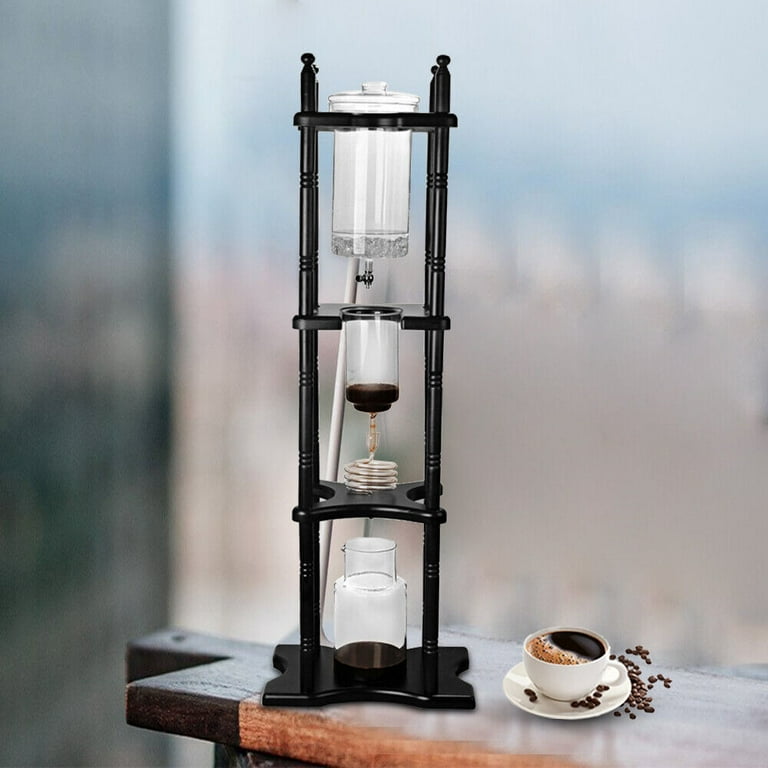 Miumaeov Ice Drip Cold Brew Coffee Maker with Slow Drip Ice Chilling Coffee Tower Large Capacity 25 Cups 100oz with Handmade Glass Brown Pine Wood Frame Walmart