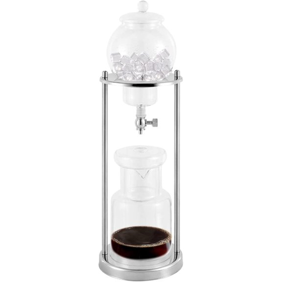 Miumaeov Iced Drip Coffee Maker,Cold Brew Drip Tower Iced Coffee Maker in Stainless Steel and Borosilicate Glass (Silver 600ml)