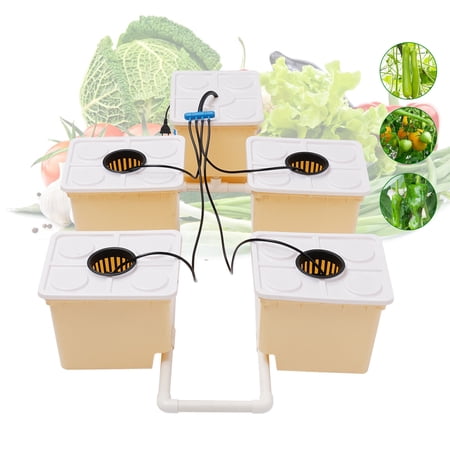Miumaeov Indoor Aeroponic Plant Site Deep Water Culture Hydroponic System Grow Kit W/Submerged Pump & 5 Buckets 11L