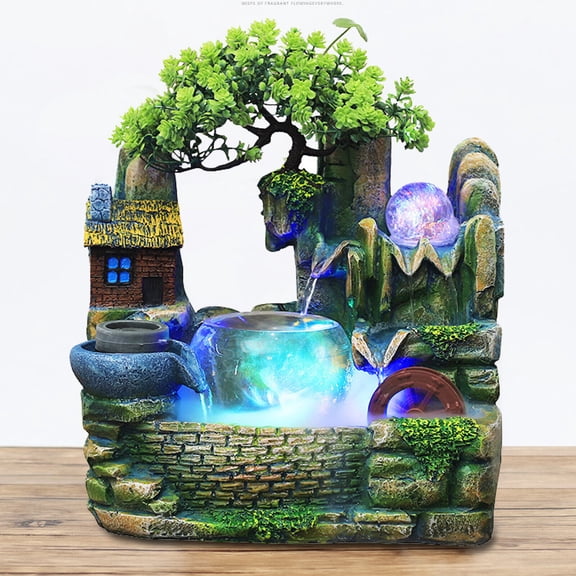 Miumaeov Indoor Tabletop Rockery Fountain Waterfall Desktop Feng Shui Landscape Decor Water Fountain for Home Office