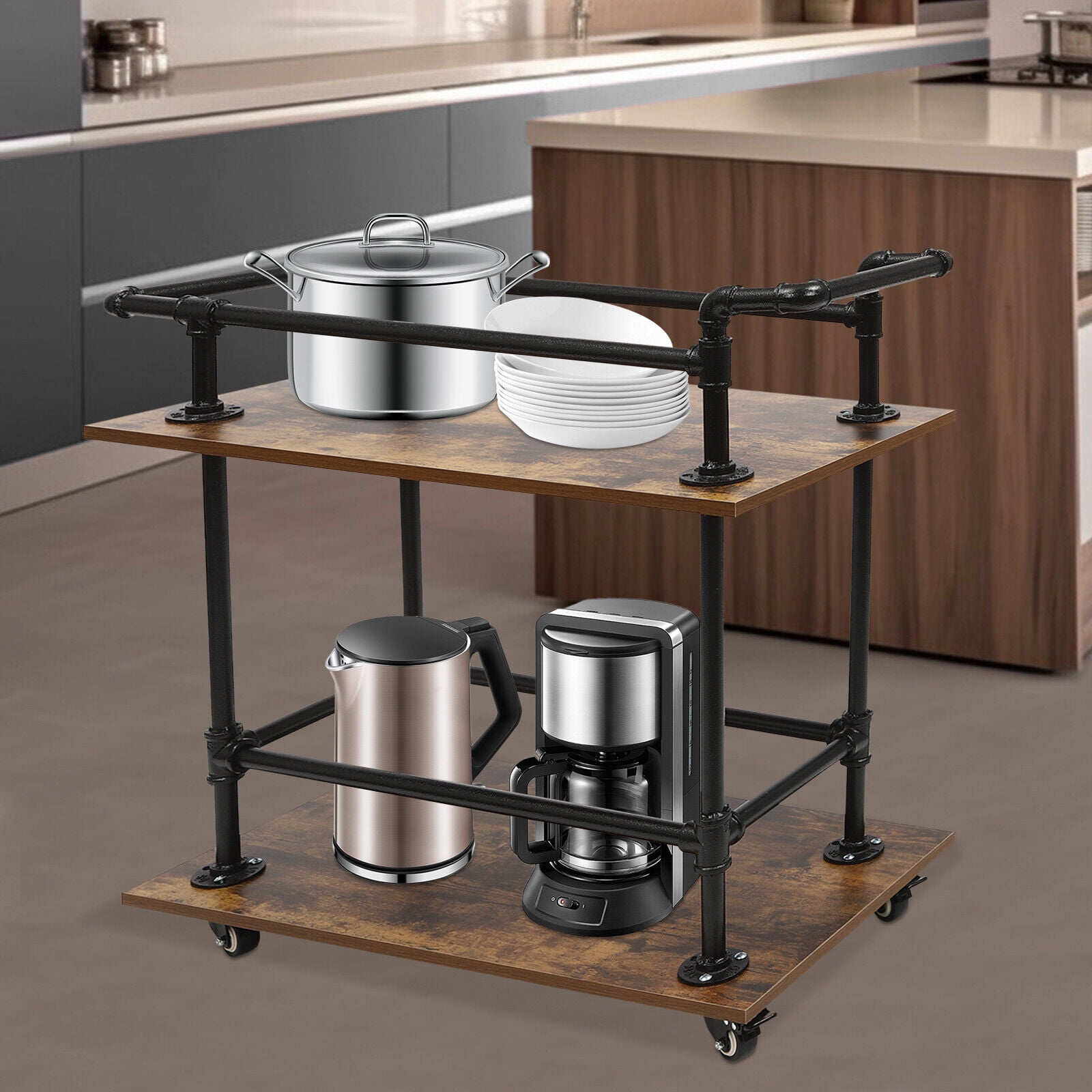 Miumaeov Industrial Bar Carts Serving Carts with Removable Tray and