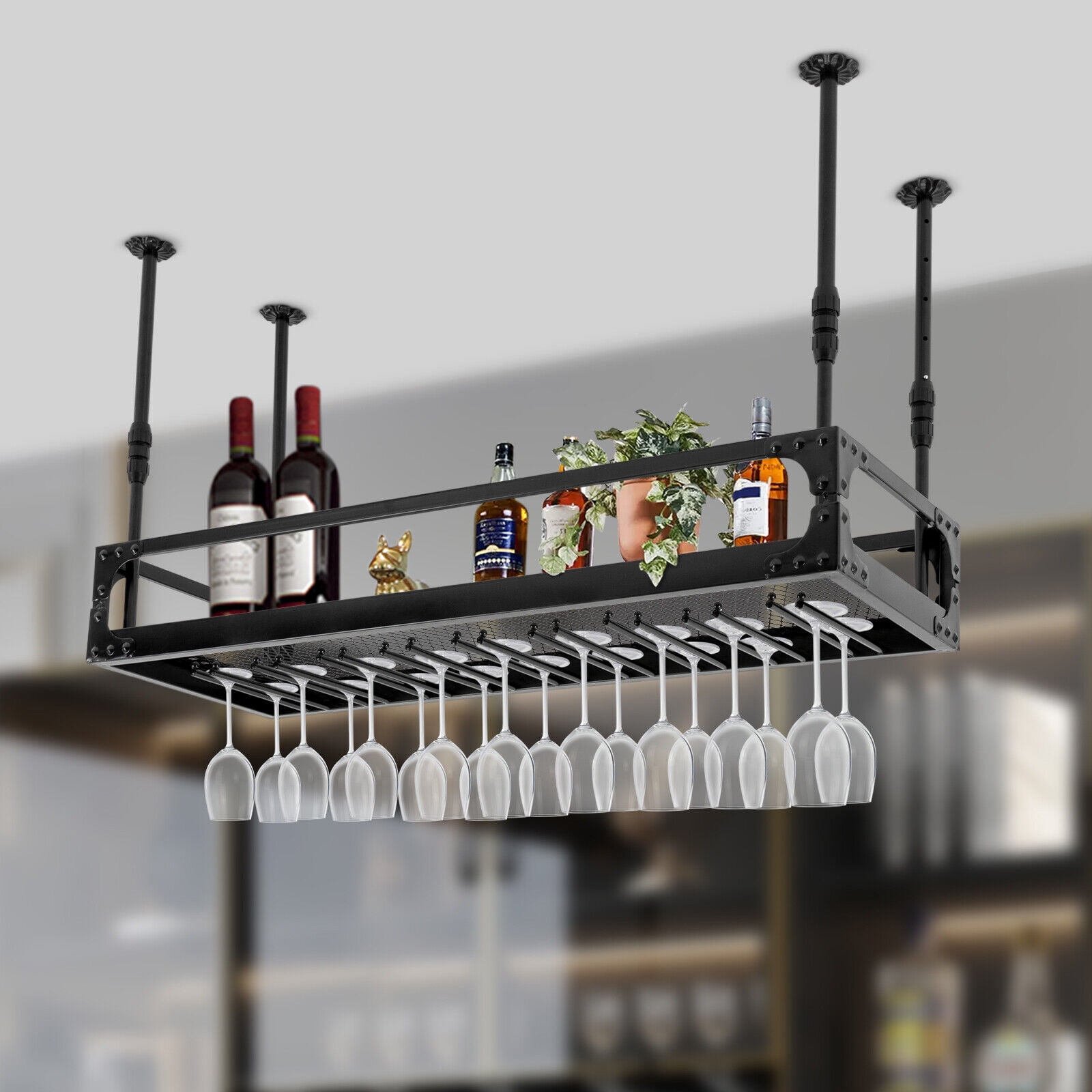 Miumaeov Industrial Bar Floating Shelf Metal Wine Holder Ceiling