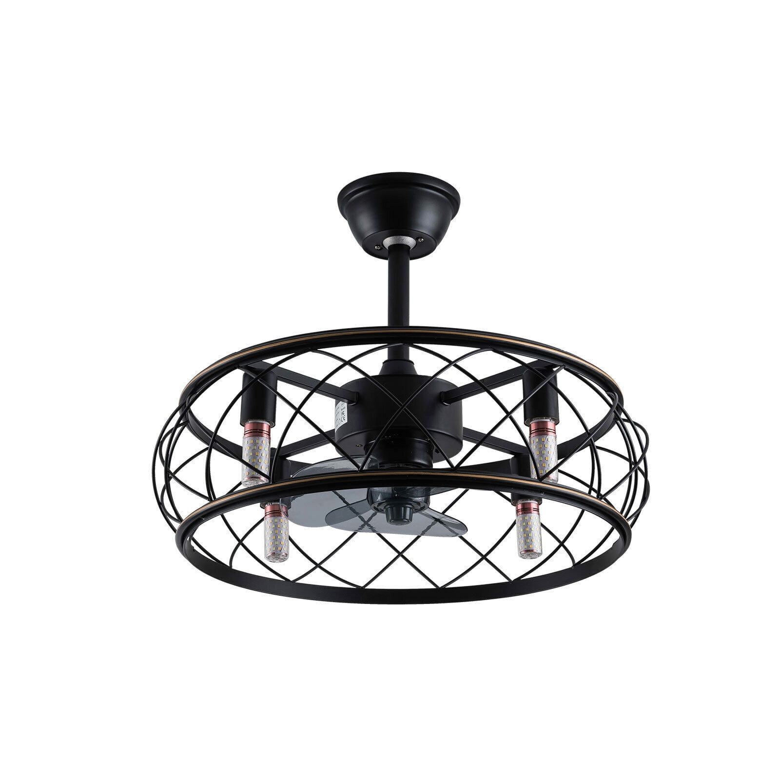 Miumaeov Industrial Caged Ceiling Fan with Lights Remote Control 18 ...