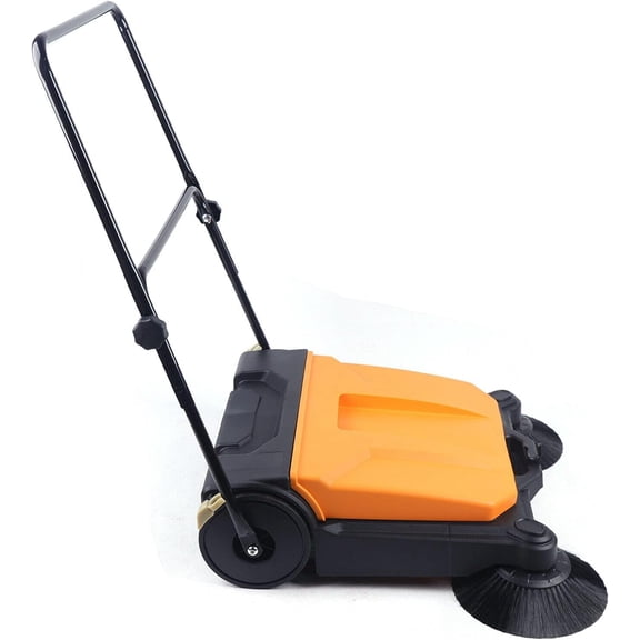 Miumaeov Industrial Floor Sweeper 26" 15L Hand-Push Sweeping Sweeper 360 Rotary Sweeper for Indoor Outdoor Orange