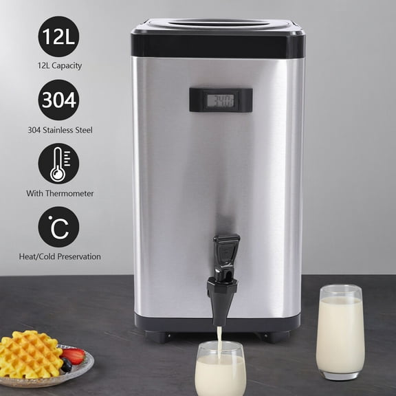 Miumaeov Insulated Beverage Dispenser 12L/3.17Gal Insulated Beverage Server Stainless Steel Insulated Thermal Hot and Cold Beverage Dispenser with Spigot for Tea Coffee Milk Juice