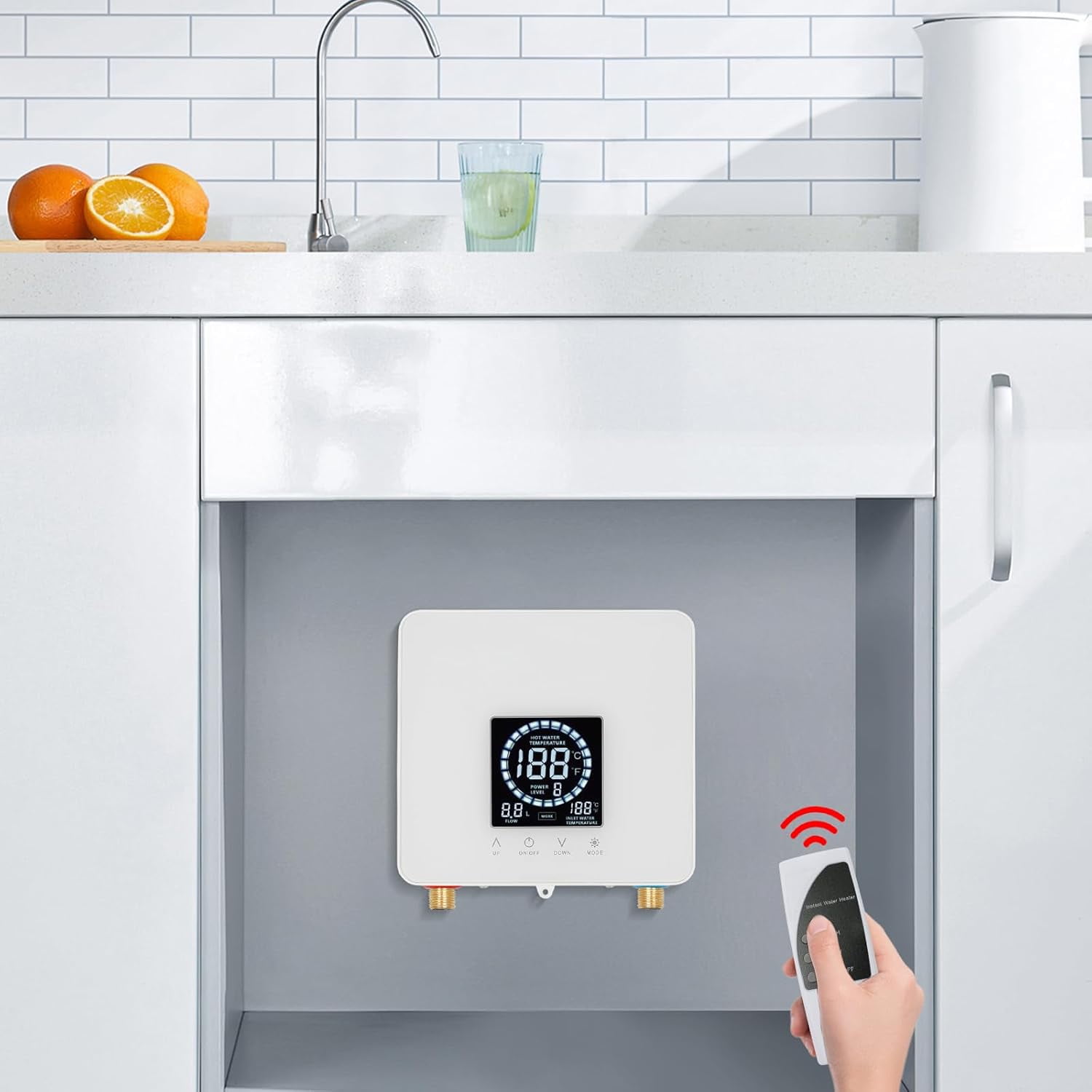 Miumaeov Intelligent Constant Temperature Electric Water Heater,Large Square All White Design, Pecise Temperature Control,Enjoy Comfortable Bathing