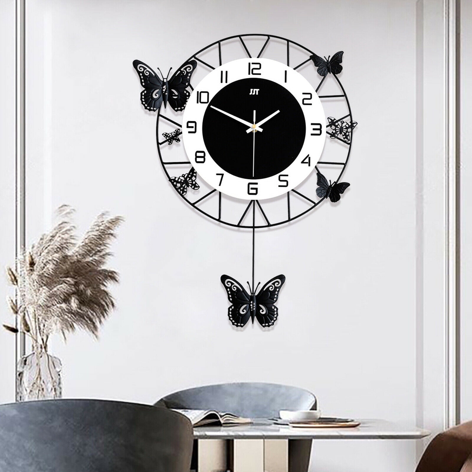 Miumaeov Iron Butterfly Wall Clock Silent Round Craft Home Decor 20"