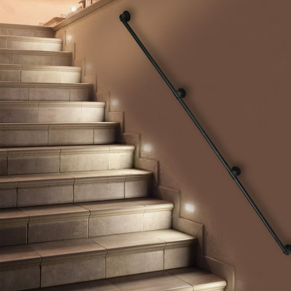Miumaeov Iron Pipe Stair Handrail Staircase Handrail 12ft Wall Mount 3 Sections for Wood Vinyl Brick Stucco Concrete Walls Bannister Railing Stair Handrail