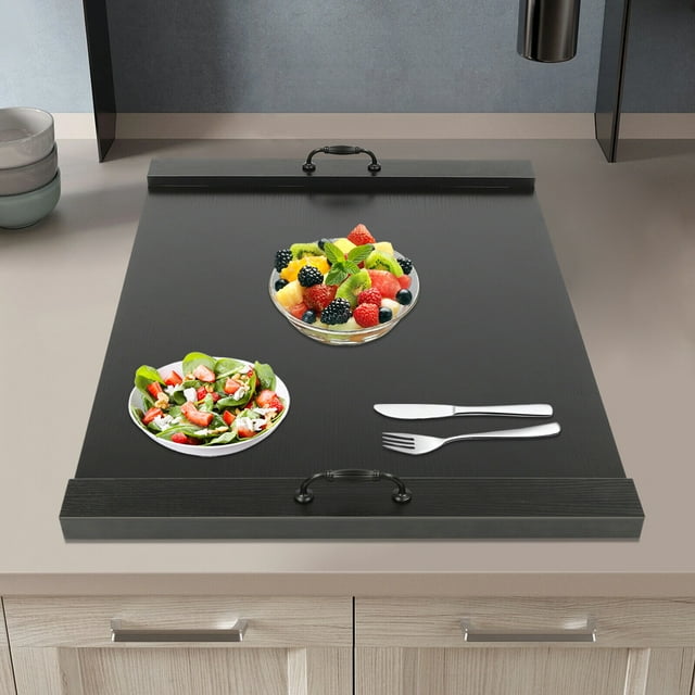 Miumaeov Kitchen Stove Top Cover with Handles Solid Wooden Noodle Board