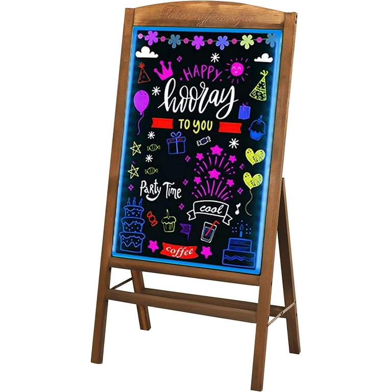 Miumaeov LED Drawing Chalk Board,Large Dry Erase Neon Sign with  Stand,Wooden Message Chalkboard Display Shelf with 7 Light Colors for  Restaurant,Wedding,Bar,Celebration 