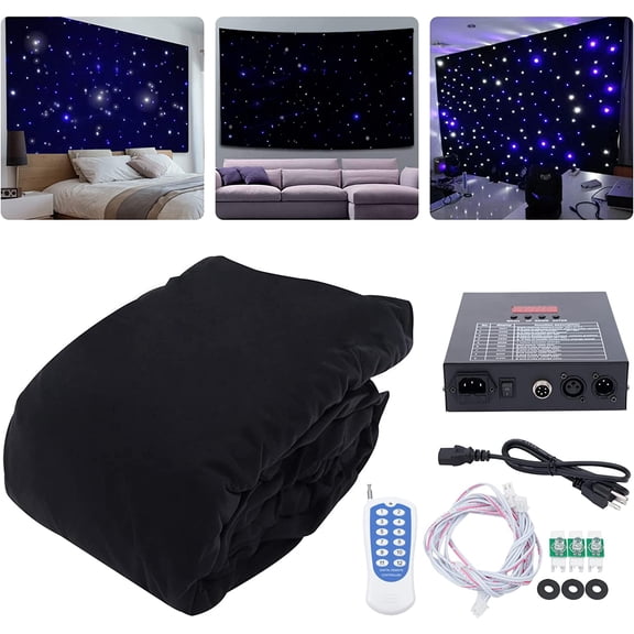 Miumaeov LED Stage Background Stage Star Curtain Backdrops Blue + White 3*4 M 512 Large Controller with Remote Control + Light Board for Wedding Event Stage Show