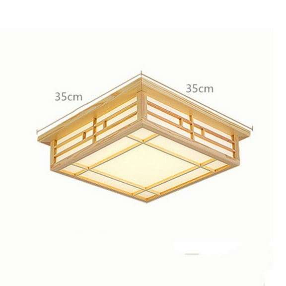 Miumaeov LED Wood Square Tatami Ceiling Light Chinese Japanese Grid Lamp Flush Mount Decor Fixture w/ Remote