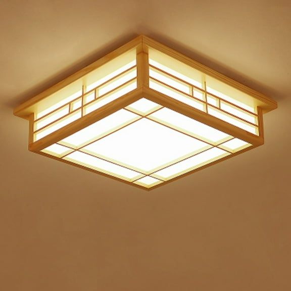 Miumaeov LED Wood Square Tatami Ceiling Light Fixture Chinese Japanese Grid Lamp w/Remote