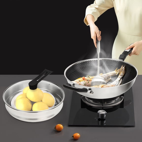 Miumaeov Large Wok Steamer Basket Spatula Set 13Inch Nonstick Cooking Honeycomb Wok Pan with Lid and Stainless Steel Steamer Pot