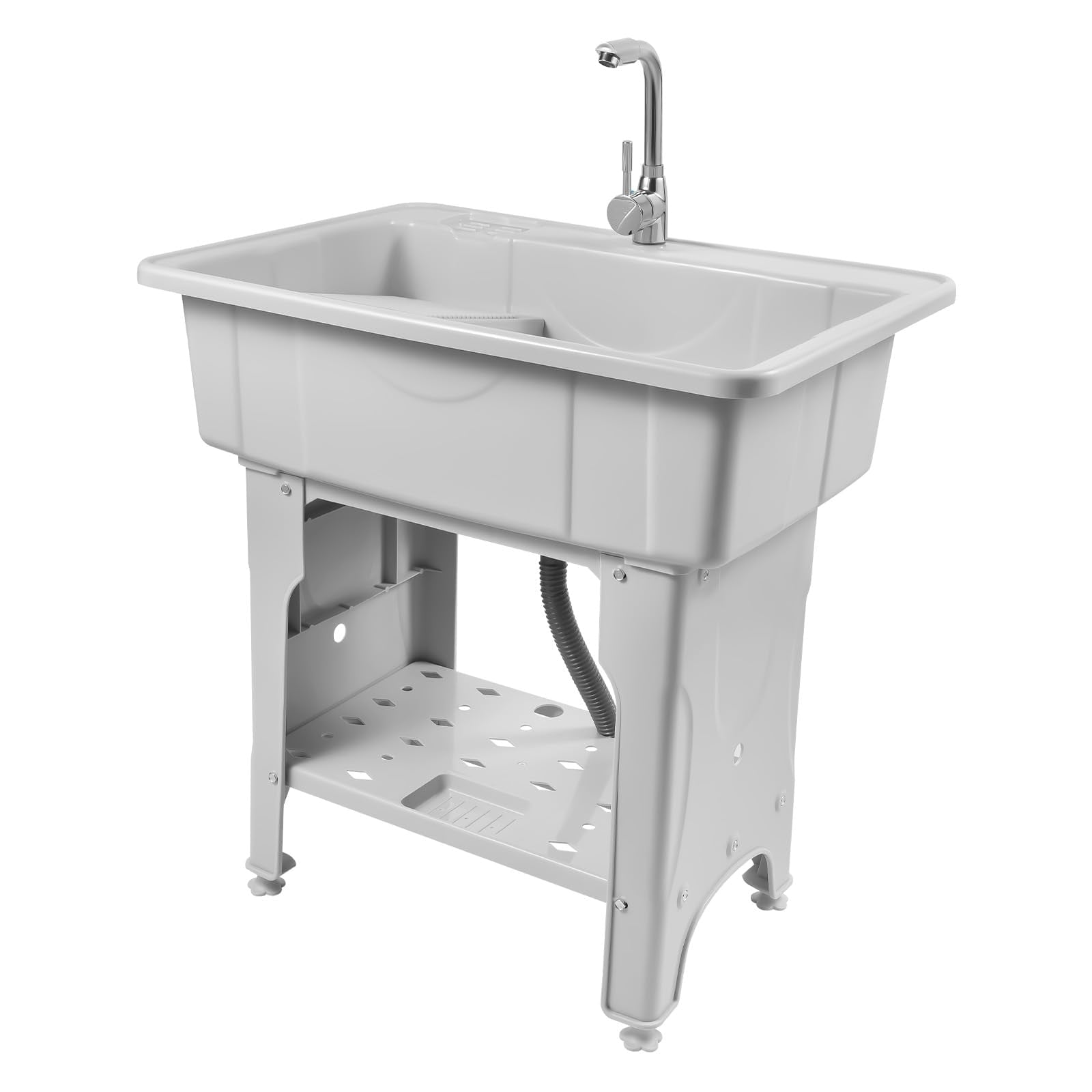Miumaeov Laundry Sink Freestanding, Plastic Utility Sink with Washboard, Lavadero Portable Tub, Laundry Tub for Basement Garage, Garden Sink with Faucet Drain Kit