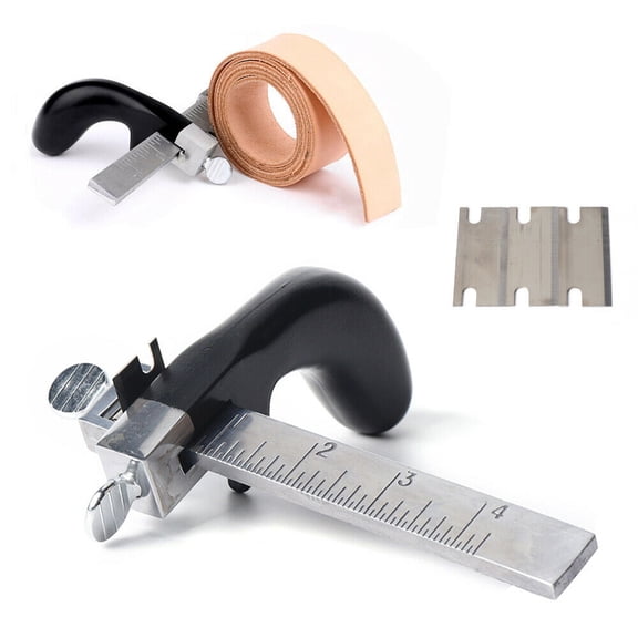 Miumaeov Leather Strap Cutter Professional Leather Draw Gauge Tool Hand Craft Belt Cutting Tool with 3 Blades