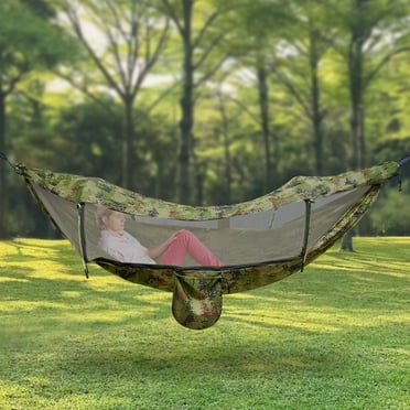 Miumaeov Lightweight Backpacking Ground Hammock Tent up to 440Lbs 4 in 1 Camping Hammock with Net & Rainfly Cover