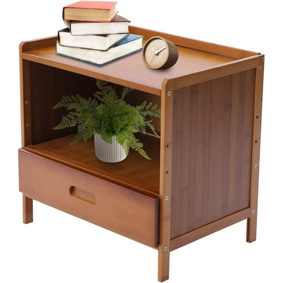 Miumaeov Living Room Accent Side Table Bamboo Sofa End Table Bedroom Storage Nightstand