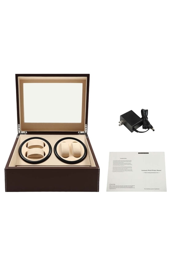 Luxury4+6 Automatic Rotation Watch Winder Box Leather Watch Display Storage Case Holder Organizer, Brown