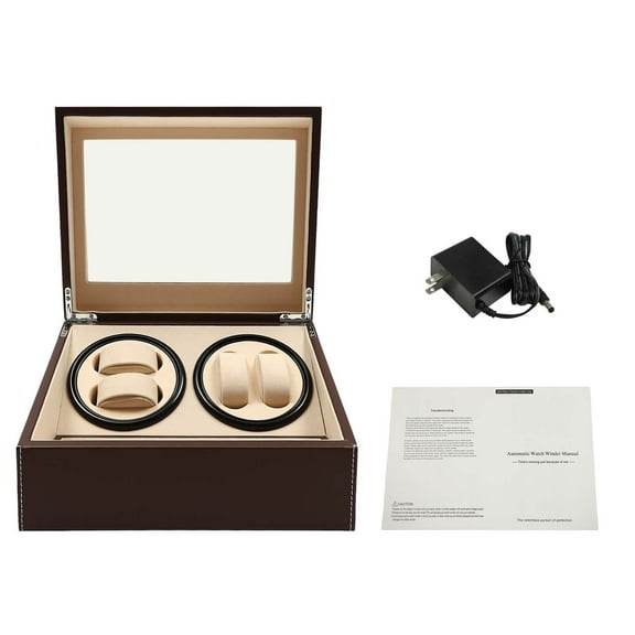 Miumaeov Luxury 4+6 Automatic Rotation Watch Winder Box Leather Watch Display Storage Case Holder Organizer, Brown