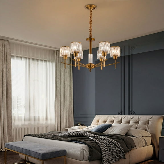 Miumaeov Luxury Crystal Gold Chandeliers with 6 Lights Pendant Ceiling Fixture Lamp for Dining Living Room Bedroom Hallway Entry