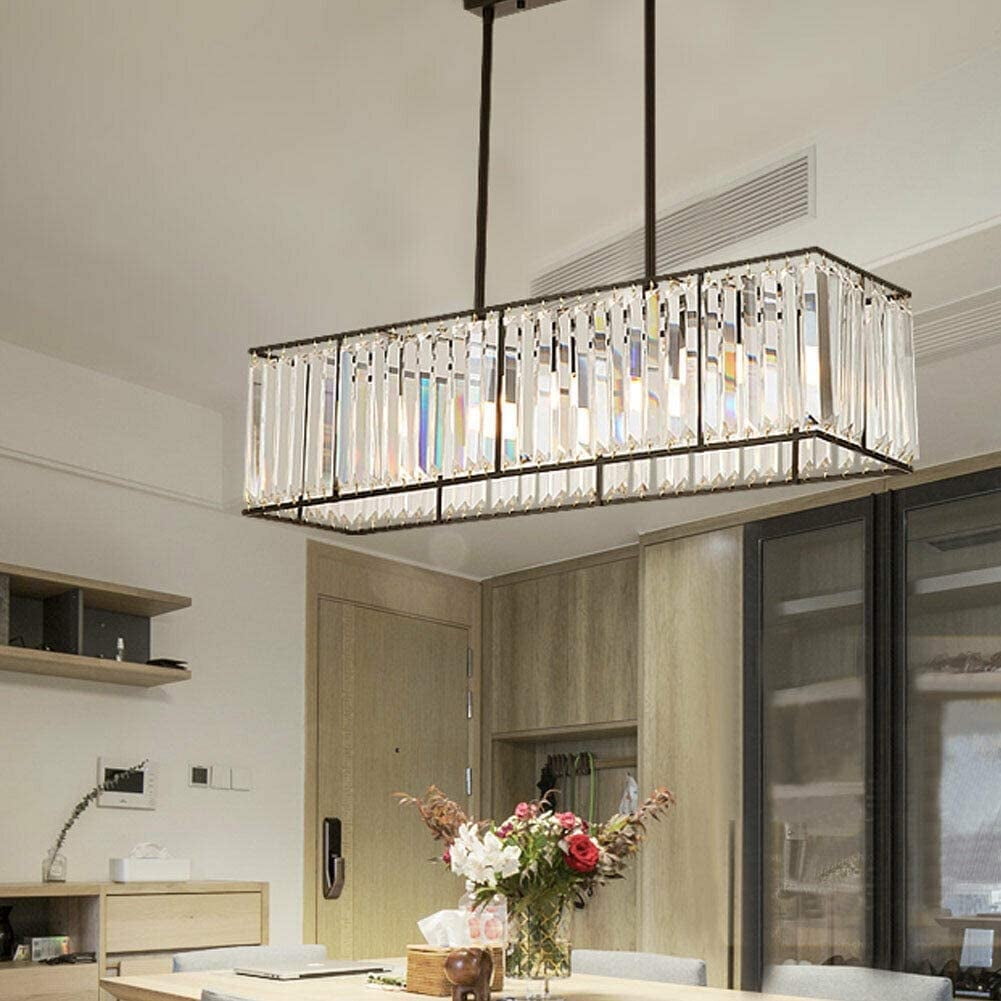 Miumaeov Luxury K9 Crystal Pendant Light Modern Chandelier Lighting Fixture Rectangular Ceiling Lights Rectangle Crystal Hanging Lamp for Living Room Bedroom (Black)