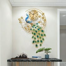 Miumaeov Luxury Peaacock Wall Clock 3D Metal Wall Watch Home Decor Gold