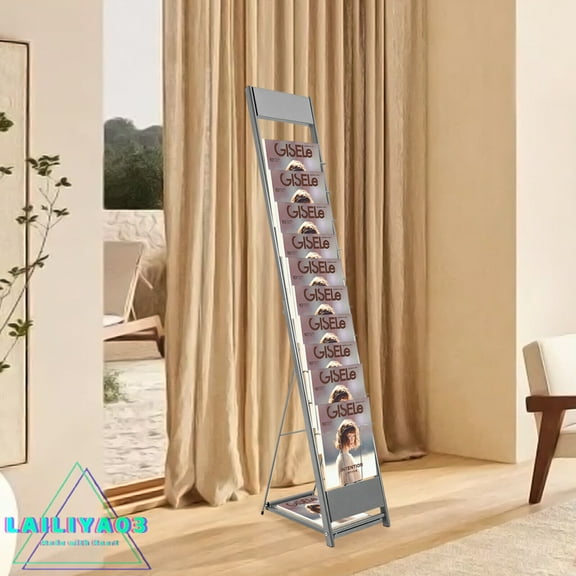 Miumaeov Magazine Rack 10 Tier Foldable Magazine Display Stand Floor Standing Literature Display Rack Newspaper Holder for Libraries Trade Show Silver-gray Load 110.23lbs