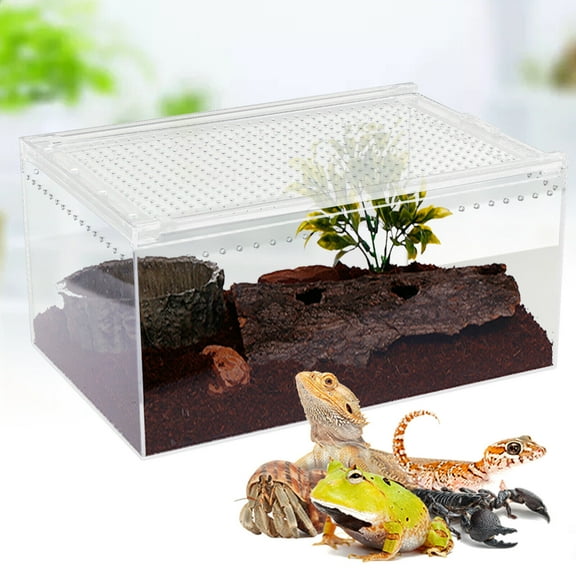 Miumaeov Magnetic Acrylic Reptile Feeding Box 12 x 8 x 6in Enclosure Transparent Reptile Breeding Box Portable Pet House Terrarium Cage for Insect Tarantula Scorpion Spider Invertebrates and Insect