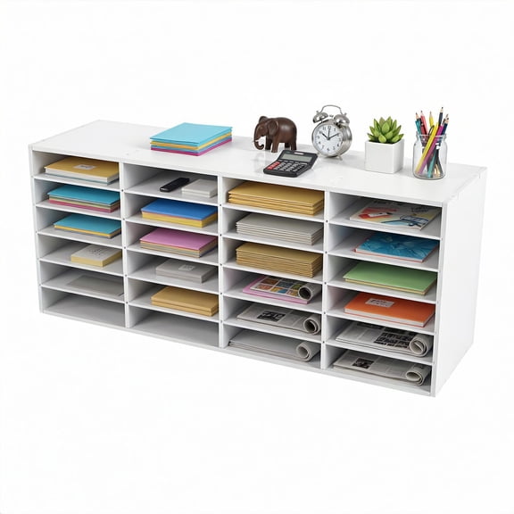 Miumaeov Mail Sorter Organizer 24 Compartments, Desktop Classroom Mailbox with Adjustable Shelves, Literature File Holder for Office Home, White