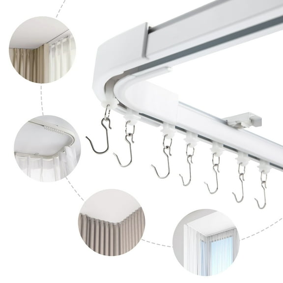 Miumaeov Metal Ceiling Curtain Track Kit with hooks Corner Connectors Modern Room Divider Ceiling Track Set with Corner Bends Room Dividers Curtain Rail System White
