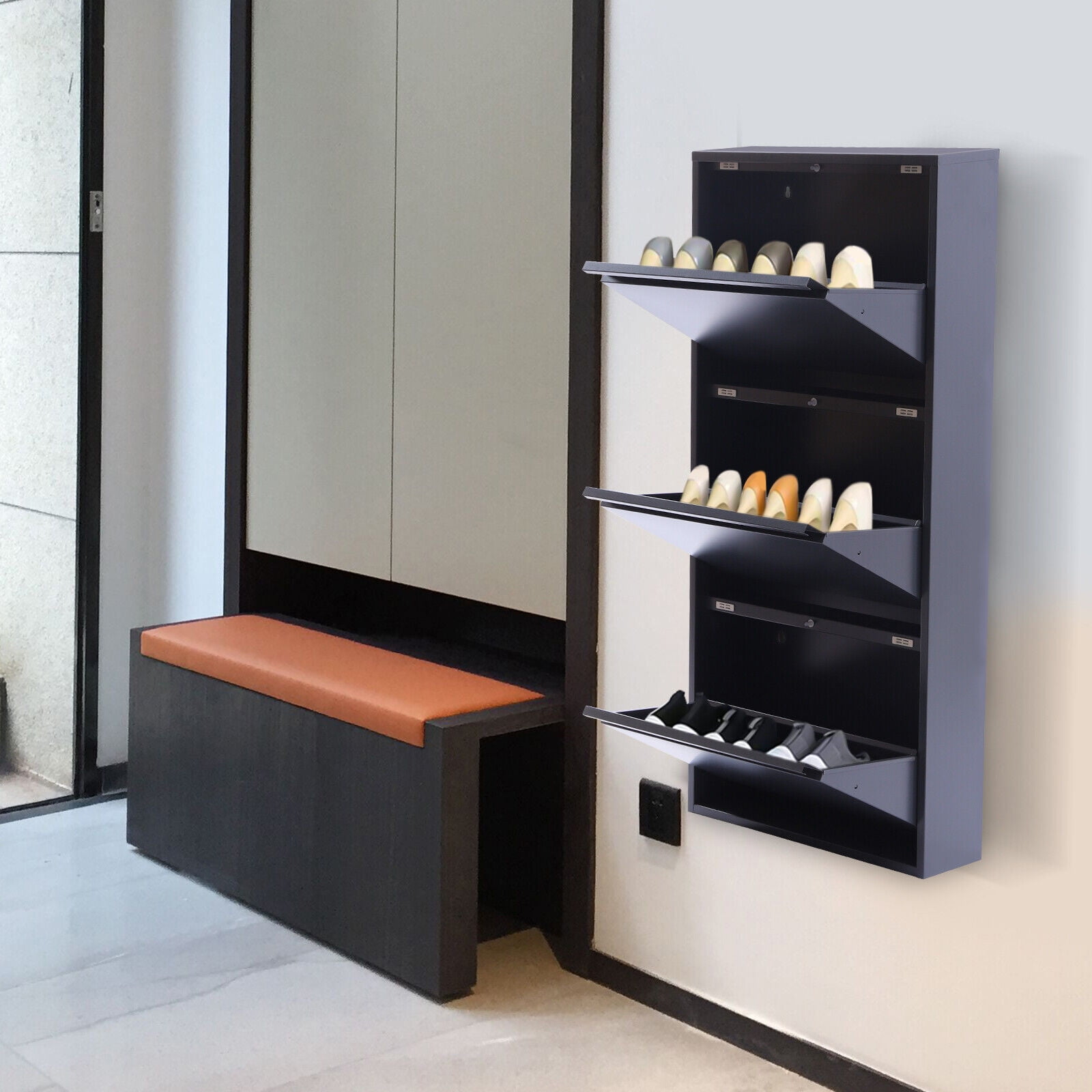 Miumaeov Metal Shoe Cabinet 3 Drawer Shoe Storage Cabinet Wall Mounted Shoe Storage Cabinet 20 Freestanding Shoe Storage Rack with Silent Magnetic Drawer for Entryway Hallway Holds 9 Pair Shoes Walmar...