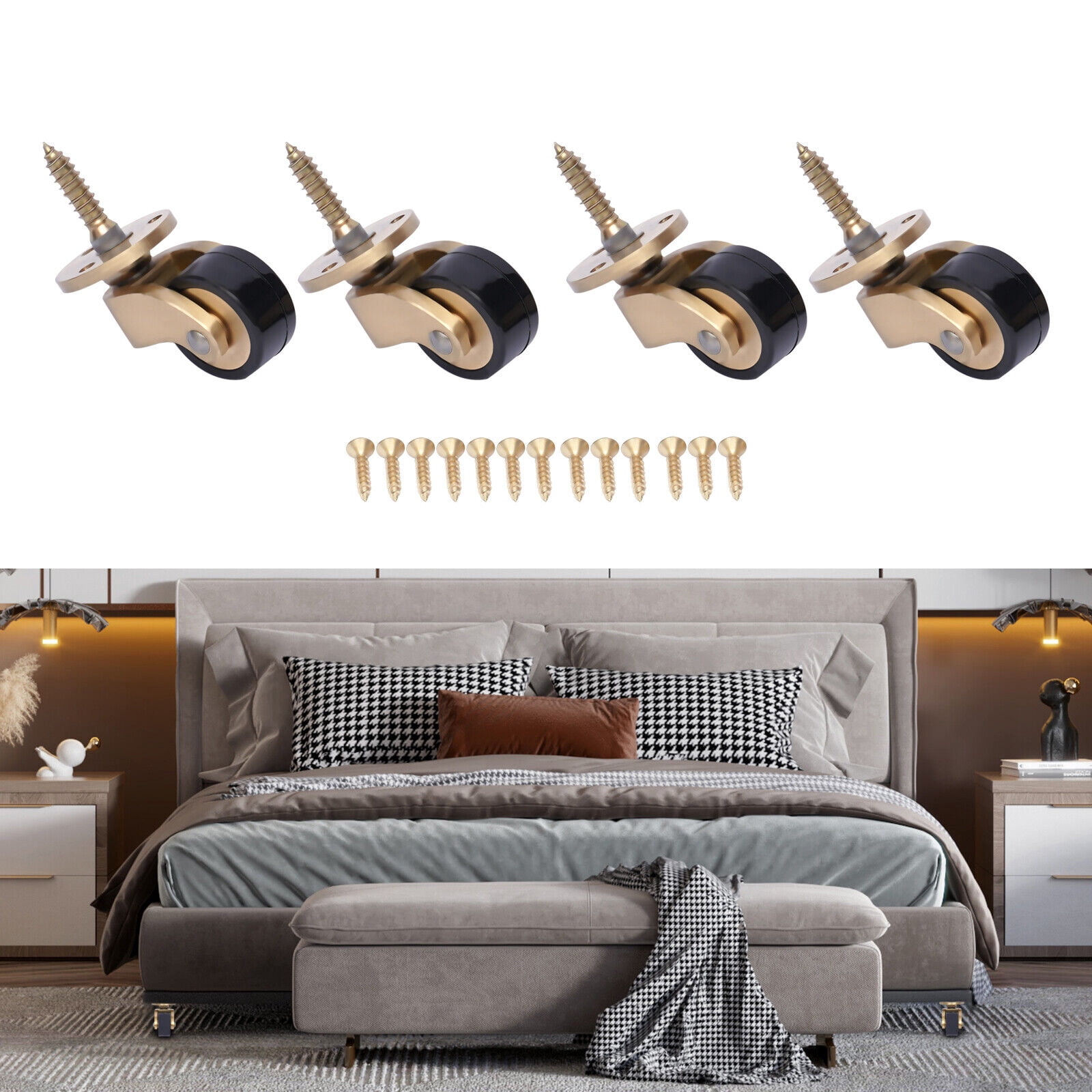 Miumaeov Metal Wheel Swivel Plate Castors 360° Brass Casters Industrial Pack of 4PCS
