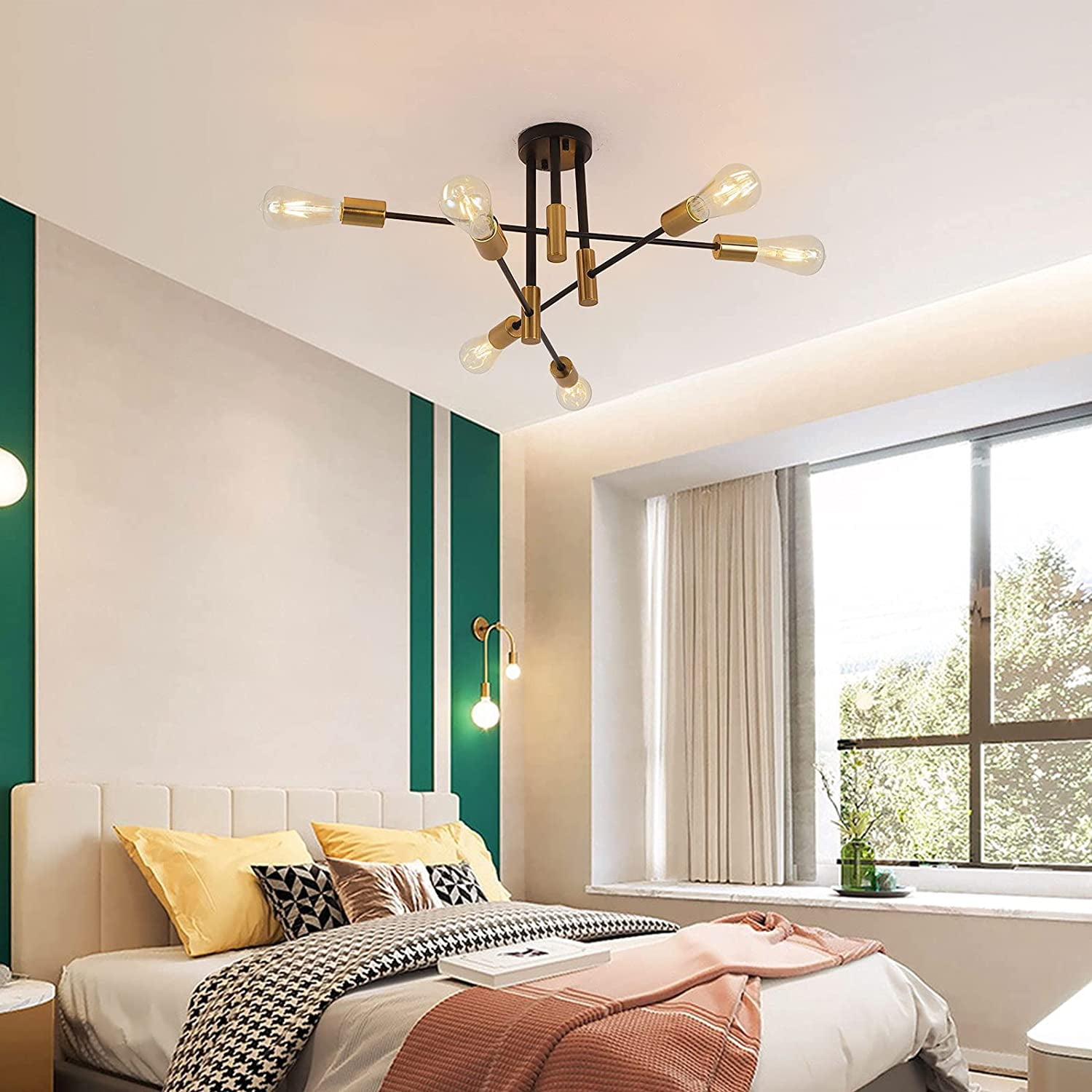 Miumaeov Mid Century Chandelier Black and Copper LED Modern