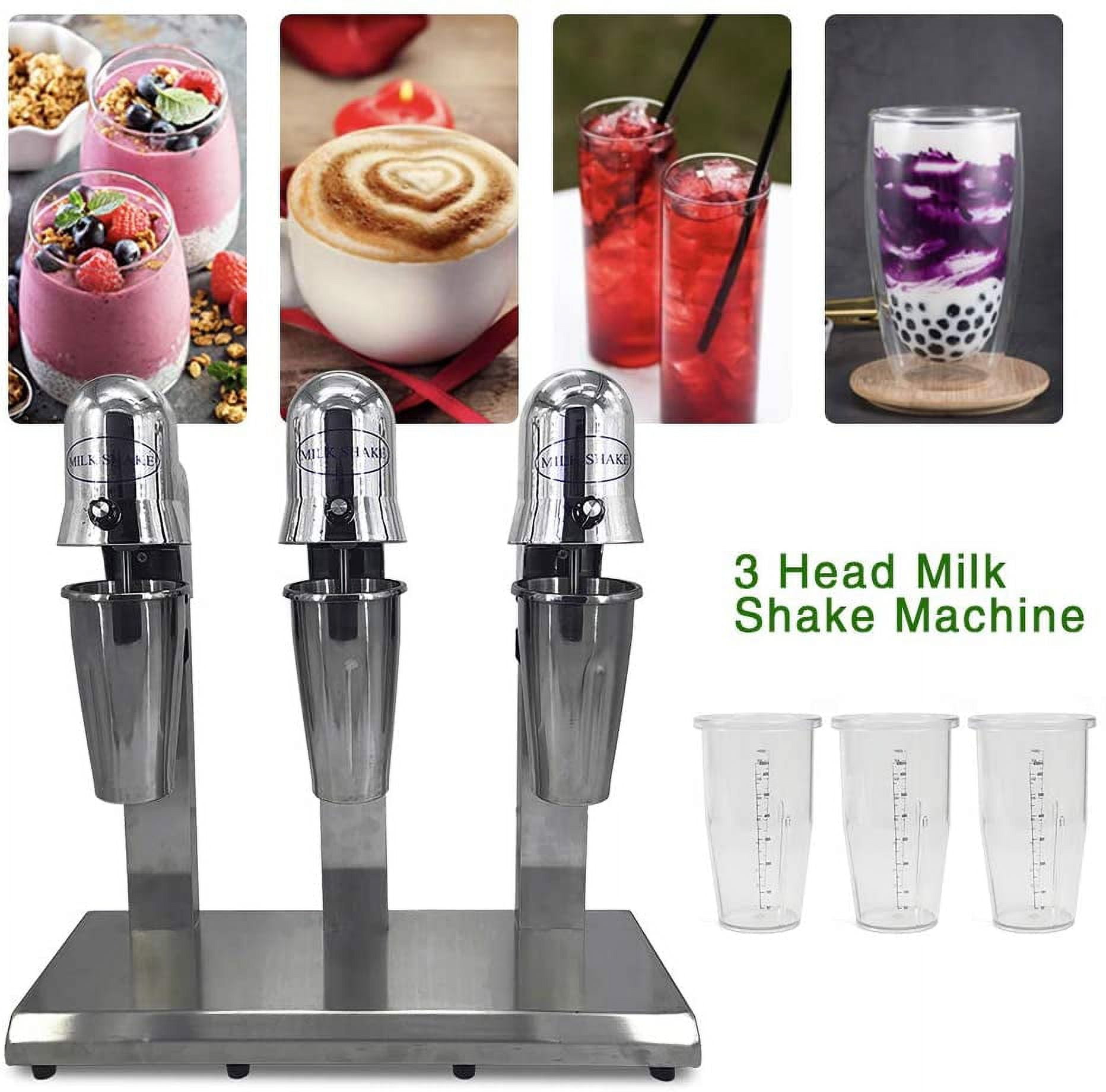 VEVOR Milkshake Maker, 375W x 3 Electric Milkshake Machine, Commercial Triple Heads Drink Mixer Blender, LED Intelligent Microswitch, 3-Speed