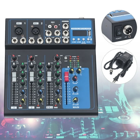 Miumaeov Mini Audio Mixer 4Channel Bluetooth USB DJ Sound Mixing Console Amplifier Studio
