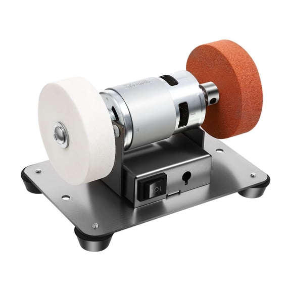 Miumaeov Mini Bench Grinder 96W, 6 Inch Electric Grinding Machine with 2 Wheels, Variable Speed 3000-6000 RPM, Forward/Reverse Benchtop Sander for Metal, Black