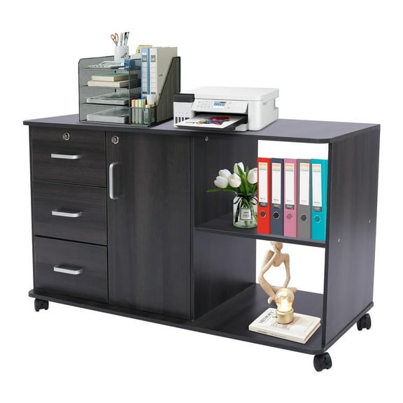 Miumaeov Mobile File Cabinet Office Printer Stand 1 Door 3 Drawers 2 Compartments Lockable Filing Cabinet Storage Organizer