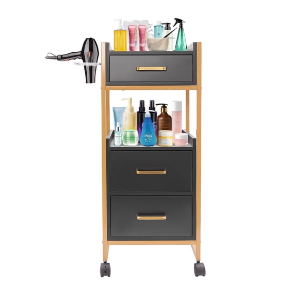 Miumaeov Mobile Salon Trolley Cart with 3 Drawers & Dryer Holder Hairstylist Storage Cart