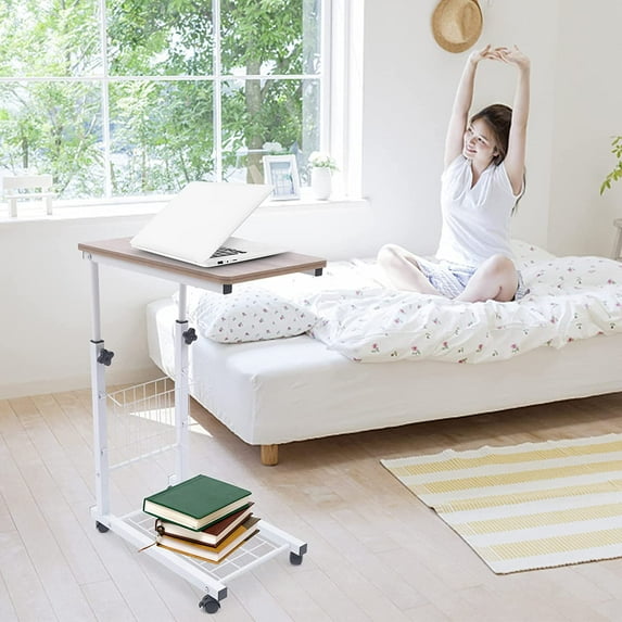 Miumaeov Mobile Sofa Side Table Snack Height Adjustable Rolling Bedside Table Industrial C Shaped Couch Sofa End Table Rolling Wheels for Living Room Bedroom