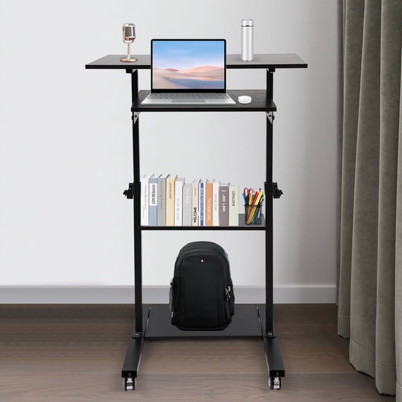 Miumaeov Mobile Standing Desk with Adjustable Height Rolling Computer Desk Home Office Computer Work Station on Wheels Portable Laptop Desk
