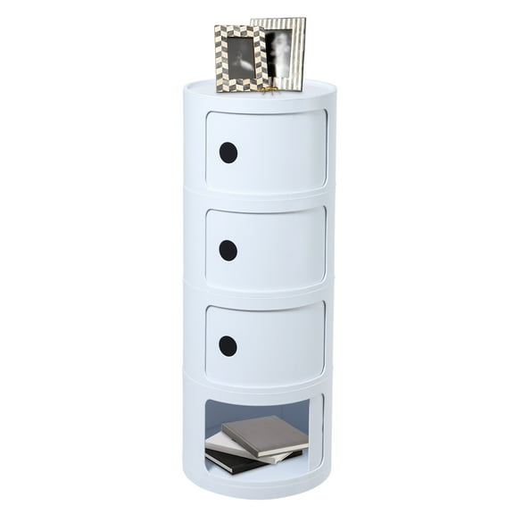 Miumaeov Modern 4 Tier Round Side Table Storage Cabient Freestanding End Table Nightstand with Sliding Door