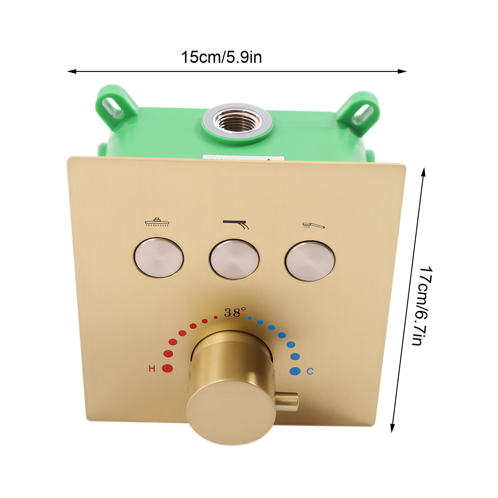 Miumaeov Modern Button Style 3-Way Function Concealed Thermostatic Shower Diverter Valve 3 Outlet Brass Faucet Shower Rough-In Mixer Valve Kit 5.91*6.69in