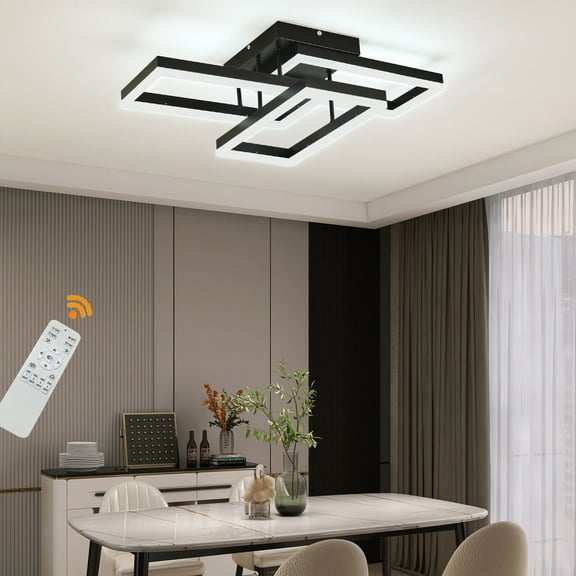 Miumaeov Modern Ceiling Light Black Flush Mount Chandelier with Remote Control 50W LED Dimmable Rectangle Contemporary Close to Ceiling Light Fixture for Bedroom Living Room Dining Room