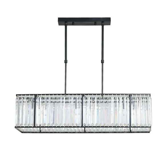 Miumaeov Modern Crystal Chandelier Rectangle Adjustable Ceiling Hanging Light Pendant Lamp Fixture