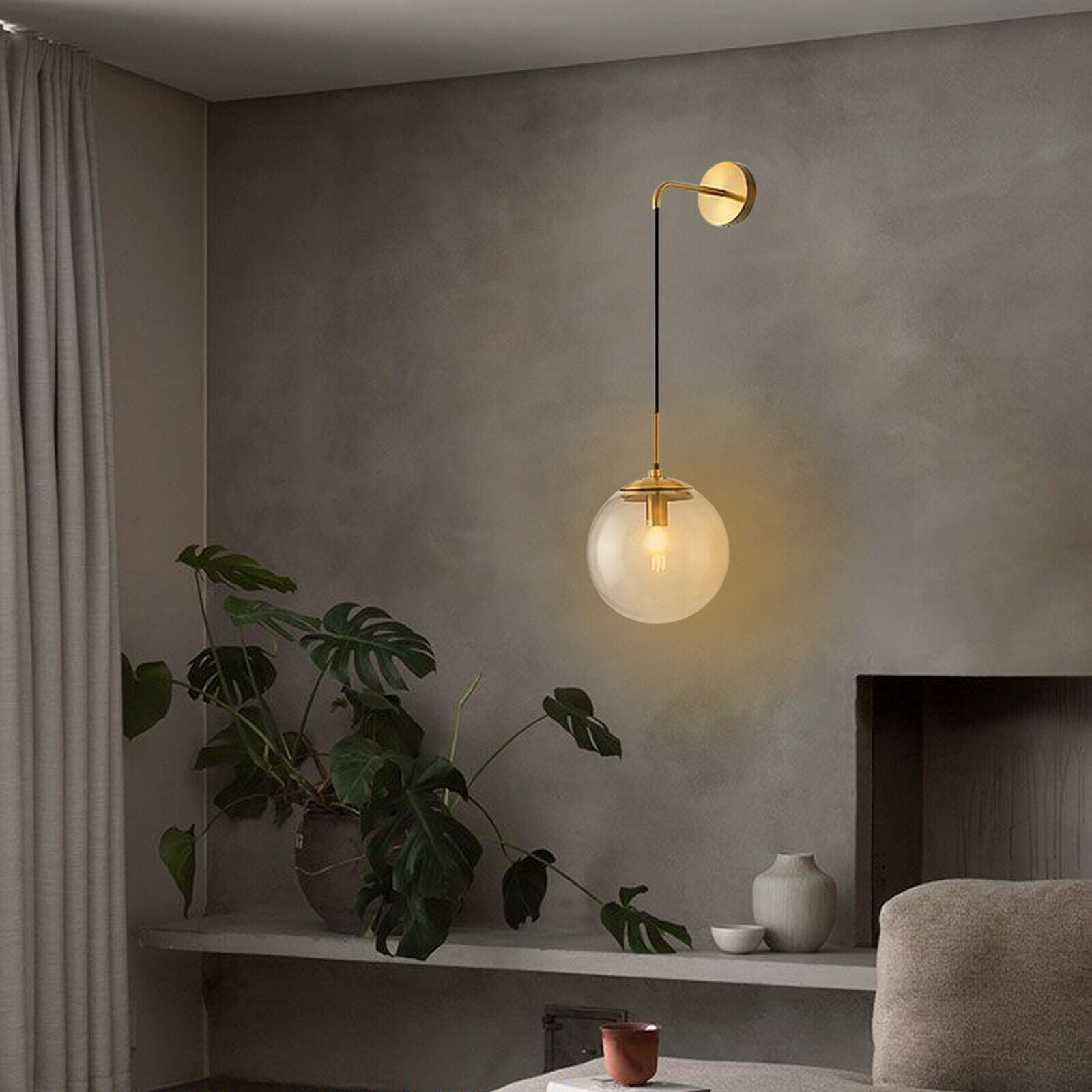 Miumaeov Modern Glass Globe Wall Sconce Light Hanging Wall Lamp Indoor Lighting Fixture For Dining Room Bedroom E27 110V