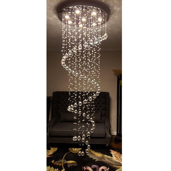 Miumaeov Modern K9 Crystal Spral Raindrop Chandelier Lighting 8 GU10 Bulbs Flush Mount LED Ceiling Light Fixture Pendant Lamp for Bedroom Dining Room Living Room H 69'' x Dia 24''