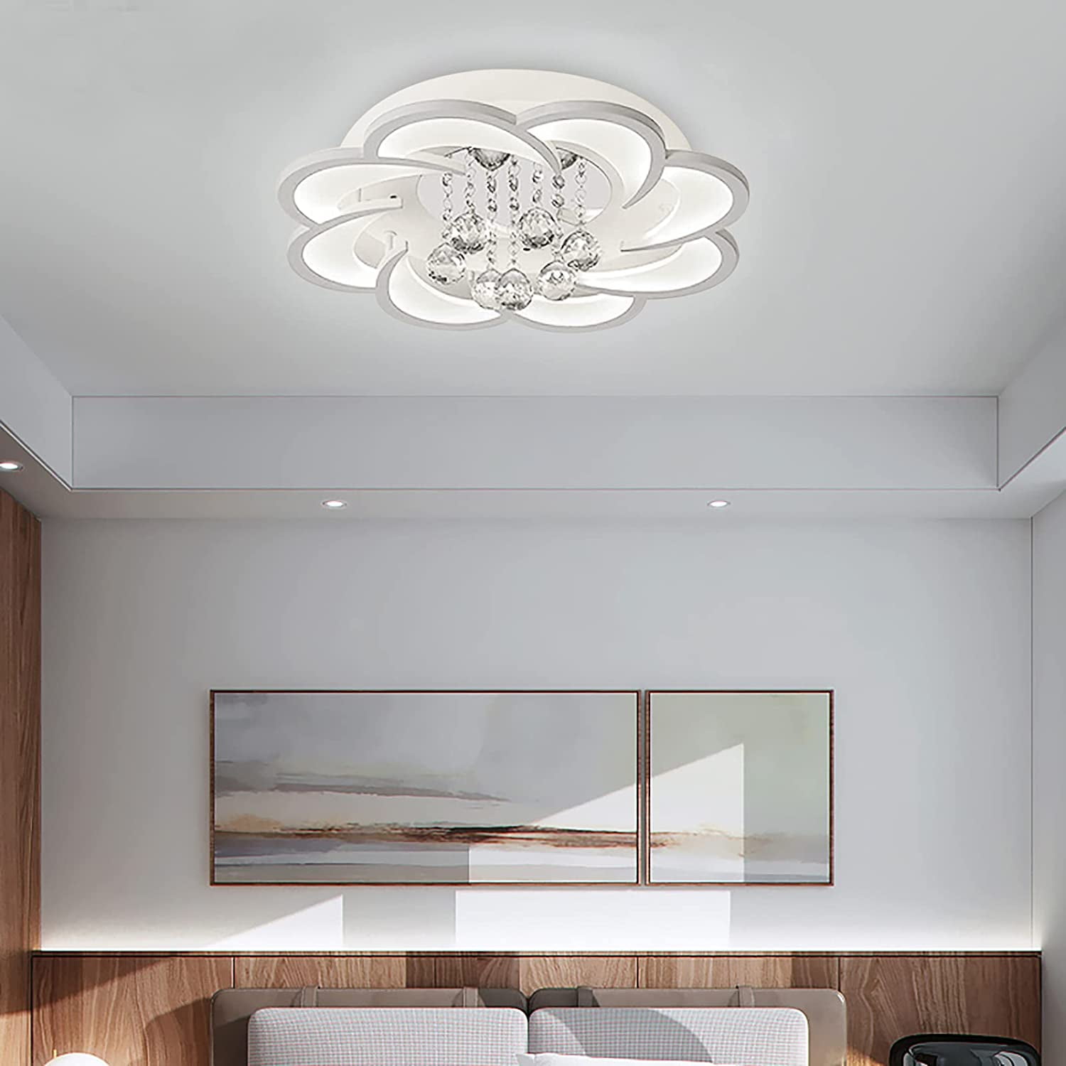 Miumaeov Modern LED Chandelier Fixture Acrylic Crystal Flush Mount Ceiling Lighting Flower Shape Close to Ceiling Lights for Living Room Dining Room Bedroom (52cm, Cool Light)