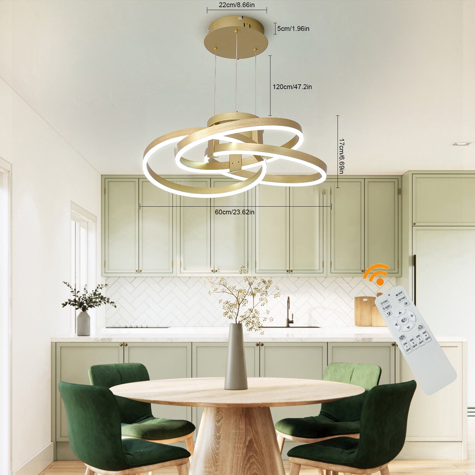 Miumaeov Modern Living Room LED Pendant Lights Creative Adjustable Kitchen Light Fixtures with Remote Ceiling Chandelier for Dining Room Bedroom Corridor Lighting Gold