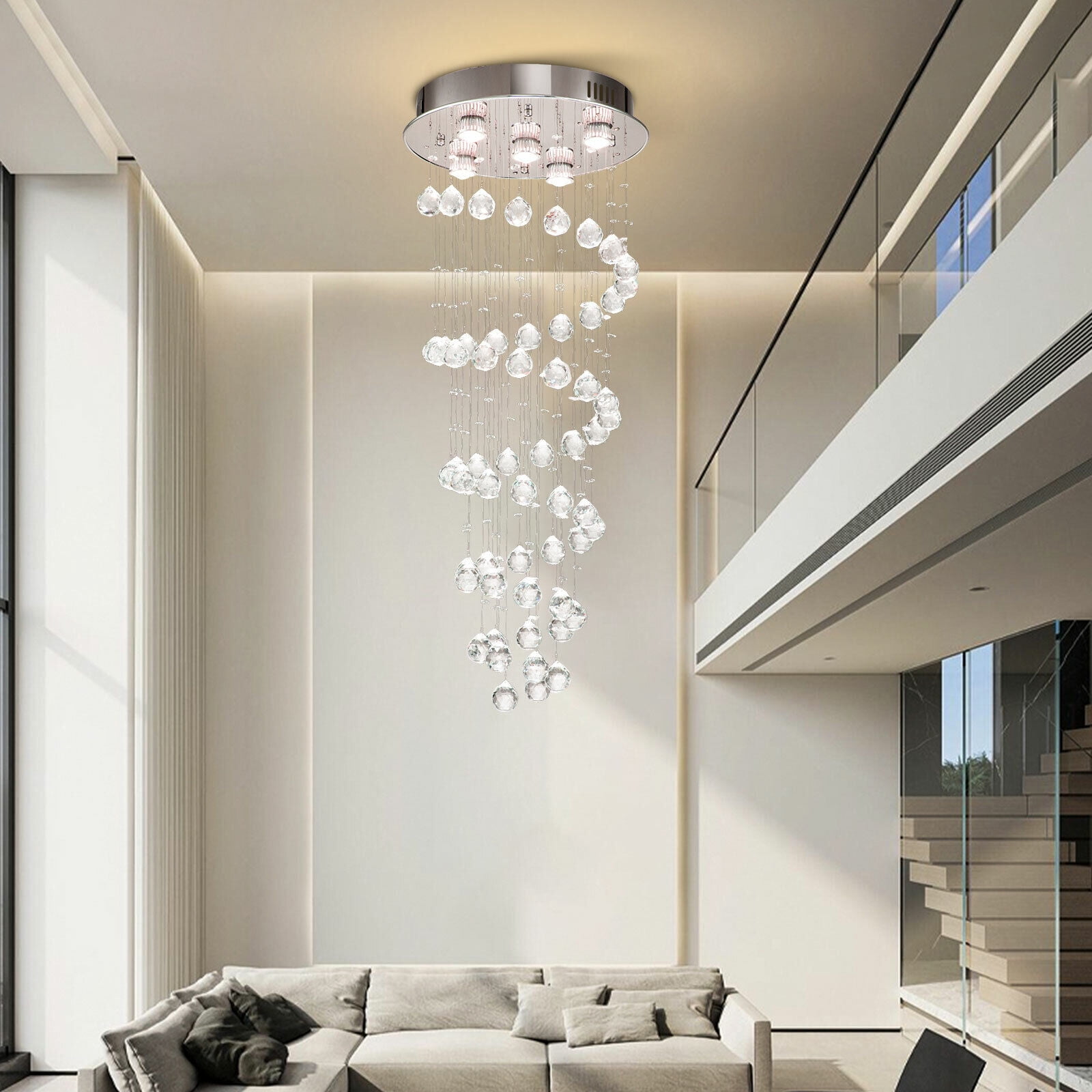 Miumaeov Modern Luxury Crystal Spiral LED Chandelier Raindrop Pendant Light Hanging Light Fixture for Dining Room Living Room Stairwell without Light Source GU10 X 5